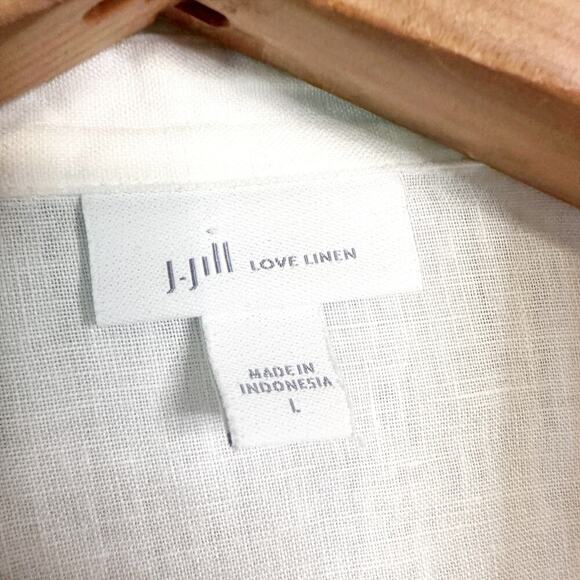 J. Jill Love Linen White Button-Down Shirt Lace Sleeves Women’s Size Large - Picture 9 of 10